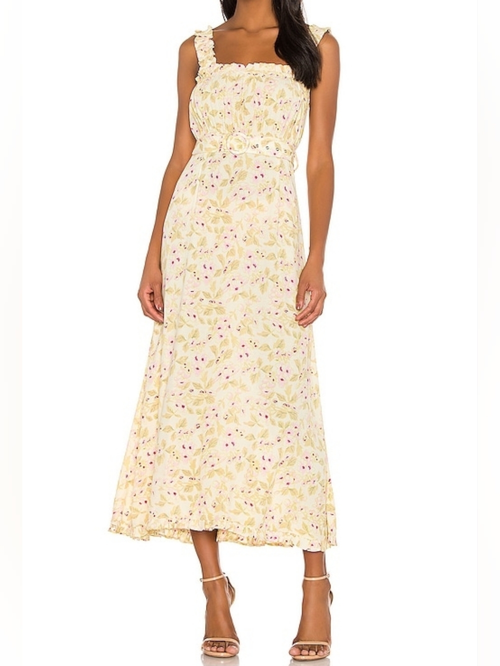 Faithfull the Brand Saint Tropez Midi Dress Size Small Butter Yellow Cottagecore